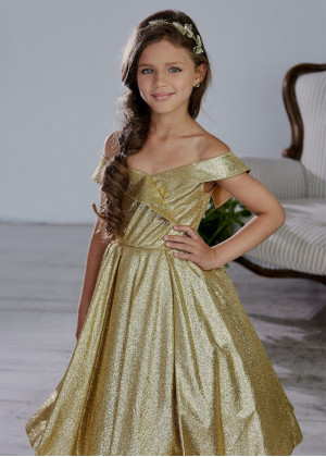 Gold Glitter Off Shoulder Flower Girl Dress Gold Glitter Off Shoulder Flower Girl Dress